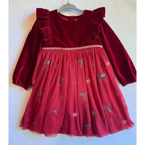 JoJo Maman Bebe Cherry Star Sequined Party Dress Size 18-24m - Picture 2 of 6